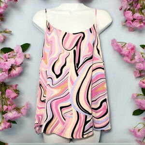 Bar III Pink Swirl Print Tank Top Blouse size L NWT